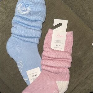 Victoria's Secret Pink and Blue Slouch Socks- 2 pairs.
